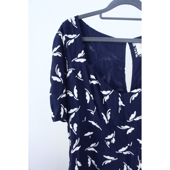 Maeve Anthropologie Fern Ruched Navy Print Dress - Picture 4 of 10